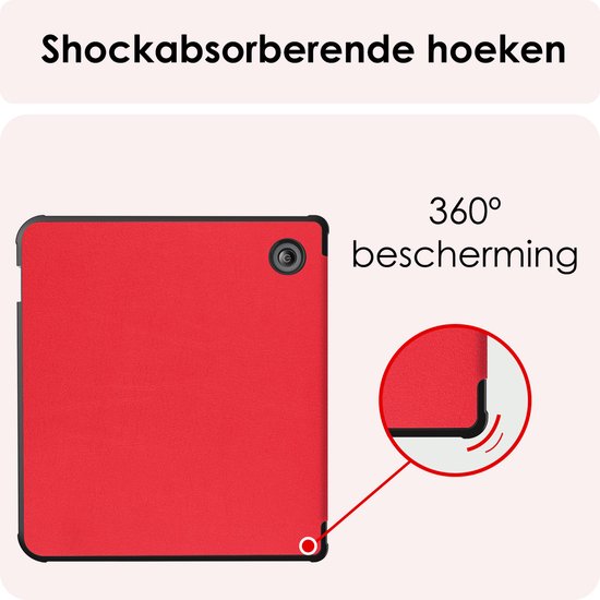 Hoes Geschikt voor Kobo Libra Colour Hoesje Bookcase Cover Book Case Hoes Sleepcover - Rood van iMoshion — afbeelding 5