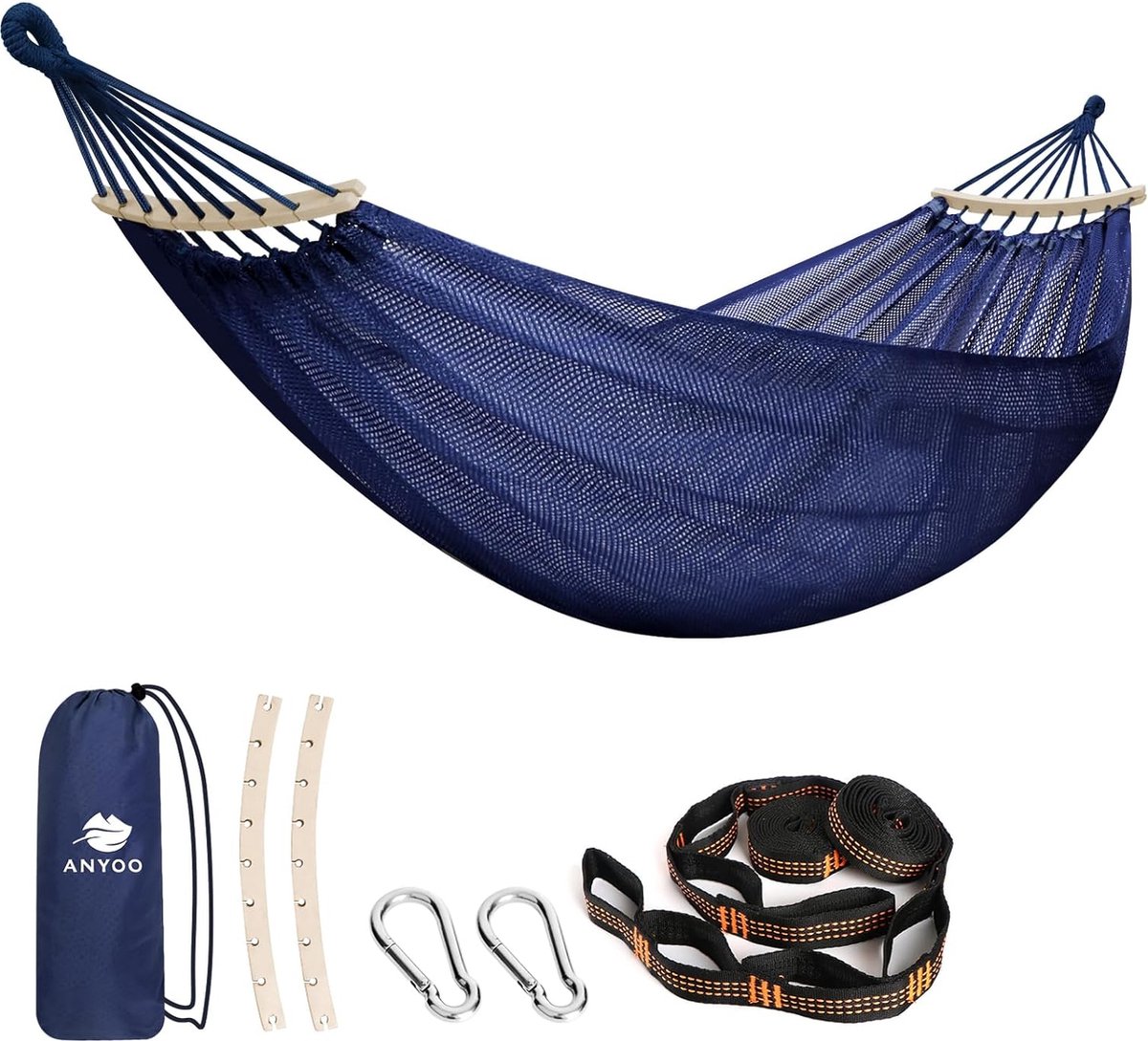 Hangmatnet met spreidstangen ademend koelnet Rod hangmat met boomriemen voor buiten binnen tuin balkon terras achtertuin camping
