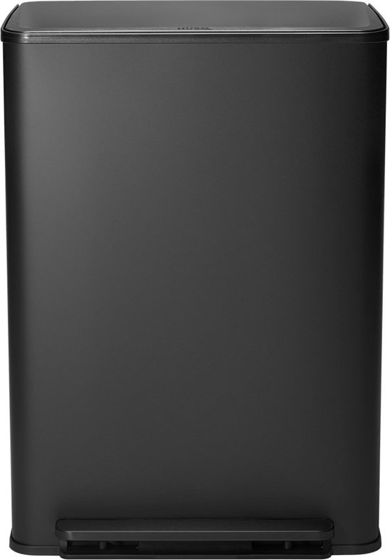 HÜSQ Prullenbak 60 Liter Duo - 2x30L Pedaalemmer Met Soft-Close, RVS Mat Zwart Voor Afvalscheiding