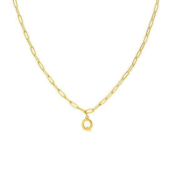 Lucardi Dames Stalen goldplated ketting closed forever letter Q - Ketting - Staal - Goudkleurig - 47 cm