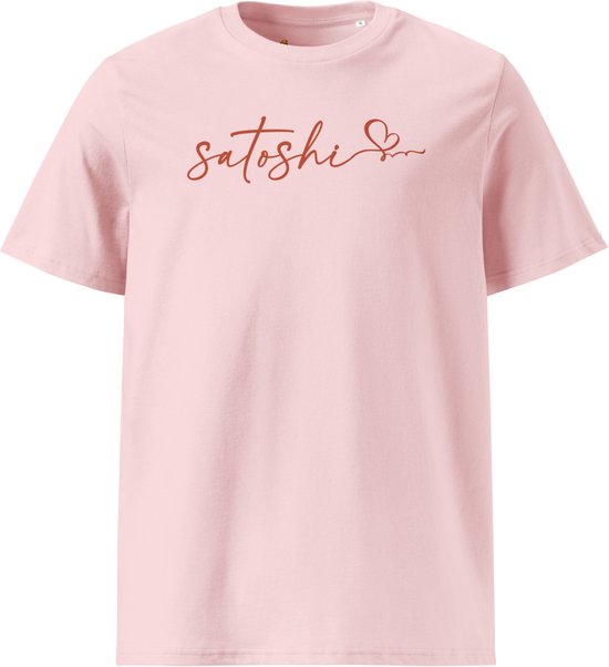 Satoshi Love - Bitcoin T-shirt - Unisex - 100% Biologisch Katoen - Kleur Roze - Maat M | Bitcoin cadeau| Crypto cadeau| Bitcoin T-shirt| Crypto T-shirt| Crypto Shirt| Bitcoin Shirt| Bitcoin Merch| Crypto Merch| Bitcoin Kleding