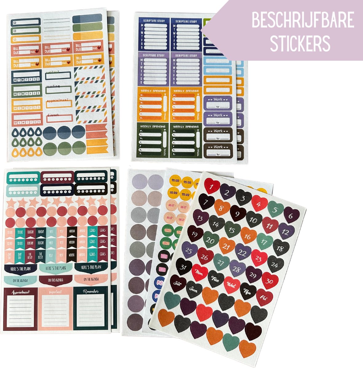 Planner Stickers Boek – 1748 Stickers voor Bullet Journal, Agenda & Kalender – 31 Vellen met Datums, Trackers, Quotes en Symbolen — afbeelding 4