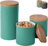 Voorraadpotten met Bamboe Deksel - 3-Delige Keramische pot met Luchtdicht Deksel - Vaatwasmachinebestendig - Voorraadpotten voor koffie, suiker, muesli (turquoise)