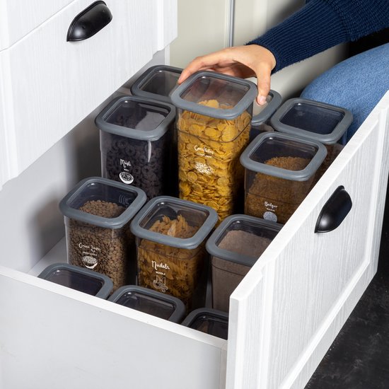 Set de Bocaux de conservation Bidons alimentaires de 24 pièces Bocaux de conservation en plastique anthracite avec couvercle Récipient pour aliments frais Bocaux de conservation hermétiques Congélateur empilable