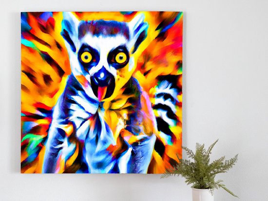 Vibrant rainbow lemur | Vibrant Rainbow Lemur | Kunst - 50x50 centimeter op Dibond | Foto op Dibond