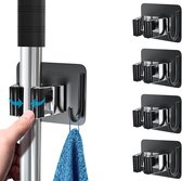 Broom Holder Self-Adhesive 4 Pieces Tool Holders Individual No Drilling Holder Broom Glue Wall Mount Scrubber Stainless Steel for Cupboard Garden Balcony