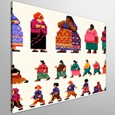 Pixel art dikke dames schilderij | Volumineuze Vrouwen in Levendige Kleuren: Dikke Dame Pixelkunst | Kunst - 40x40 centimeter op Canvas | Foto op Canvas