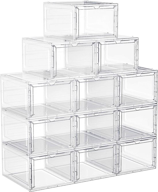 Rootz 12 Piece Set Shoe Box Organizer - Storage Container - Stackable Boxes - PP and ABS Plastic - 27cm x 34.5cm x 19cm