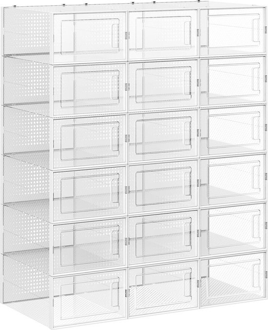 Rootz 18 Piece Set Shoe Boxes - Shoe Storage Containers - Shoe Organizers - Efficient Shoe Organization - Dust-Free Storage - Space Saving Solution - Transparent Body - 33.3cm x 23cm x 14cm