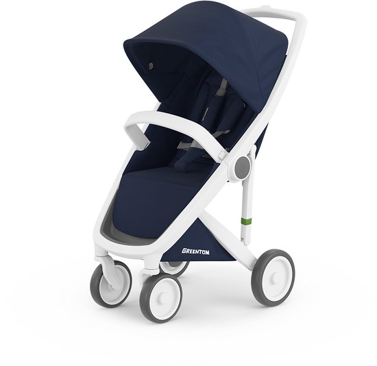Greentom Classic Buggy Kinderwagen - Lichtgewicht Reisbuggy, Inklapbaar, Duurzaam (Gerecycled) - Wit Blauw