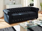 Driezitsbank CHESTERFIELD - fluweel - zwart met kristallen knopen L 205 cm x H 72 cm x D 88 cm