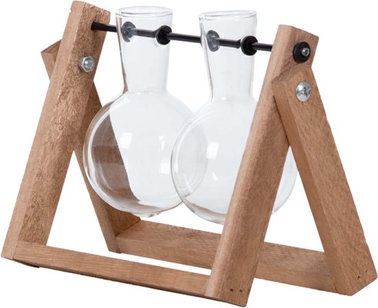 Cutting Stand - 2 glass vases - Hydroponic vase for cuttings - Wooden - Cultivation station