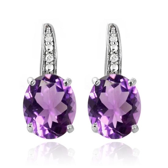 Cilla Jewels 925 Zilveren Oorbellen met Grote Paarse Amethyst Steen