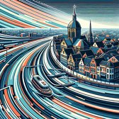 Line art groningen schilderij | Groningen's Geometrische Grootsheid: Een Lijnkunstwerk vol Kleurenpracht | Kunst - 60x60 centimeter op Canvas | Foto op Canvas