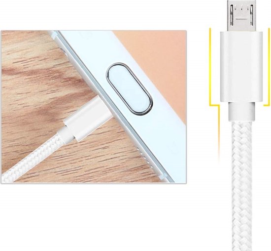 2x Câble Micro USB vers USB A Nylon Tressé Argent Blanc - 1 mètre - Câble de Charge pour Asus Zenfone GO ZB552KL / GO ZB551KL