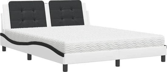 vidaXL - Bed - met - matras - kunstleer - wit - en - zwart - 160x200 - cm