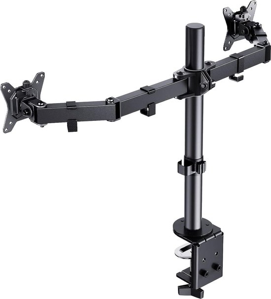 GRIFEMA GB2001-2 Soporte de Monitor Doble para Pantalla de Computadora de 13-32 Pulgadas, Altura Ajustable, VESA 75x75/100x100, Acero, Negro