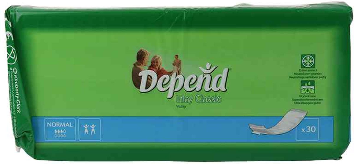 Goedkoopste Voordeelverpakking van 2 x Depend Inlay Classic Normal 9x30cm, 30 stuks
