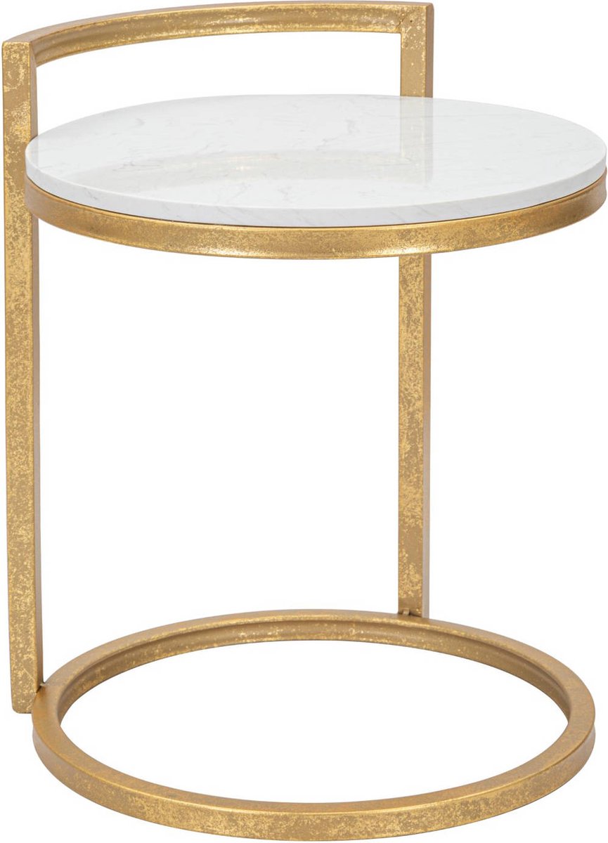 Mauro Ferretti Salontafel met een tafelblad van imitatiemarmer, Ø 40 cm gouden