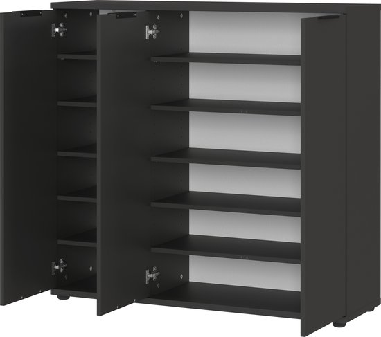 Relaxdays schoenenkast, HBD: 113 x 60 x 24 cm, voor 18 paar, 3 kleppen
