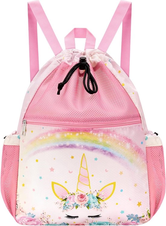 FunlyKid Gymtas voor meisjes en jongens, sporttas met trekkoordsluiting, tas voor school, wandelen en sport, waterdichte schooltas., plaid, M