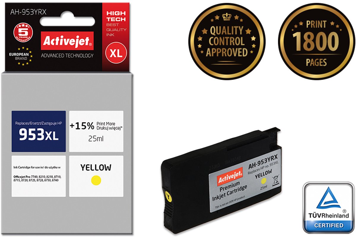Activejet AH-953YRX inkt (vervanging HP 953XL F6U18AE; Premium; 25 ml; geel)