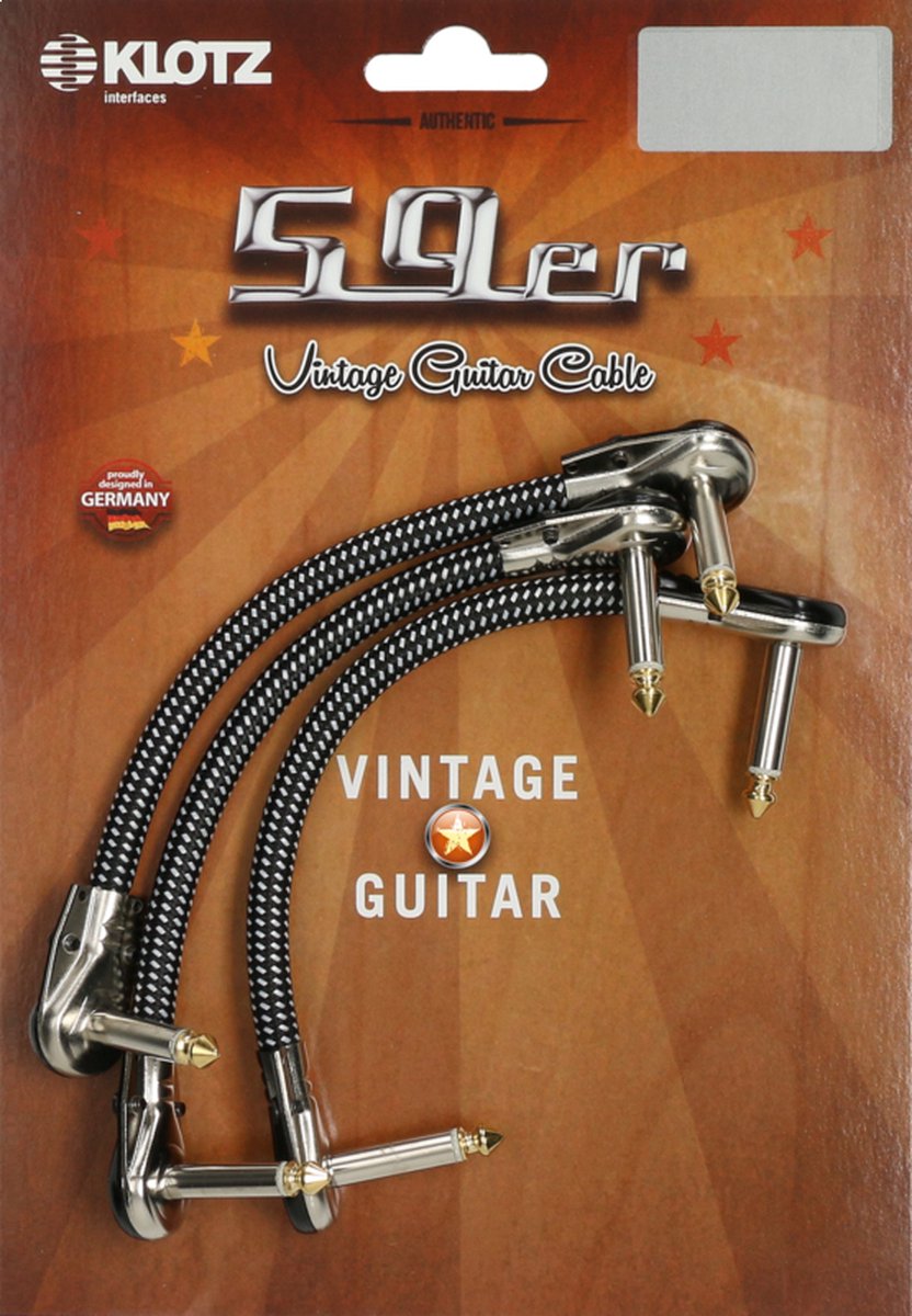 Klotz VINPAN0015 Vintage patchkabels 0.15 m zwart/wit haaks (set van 3)