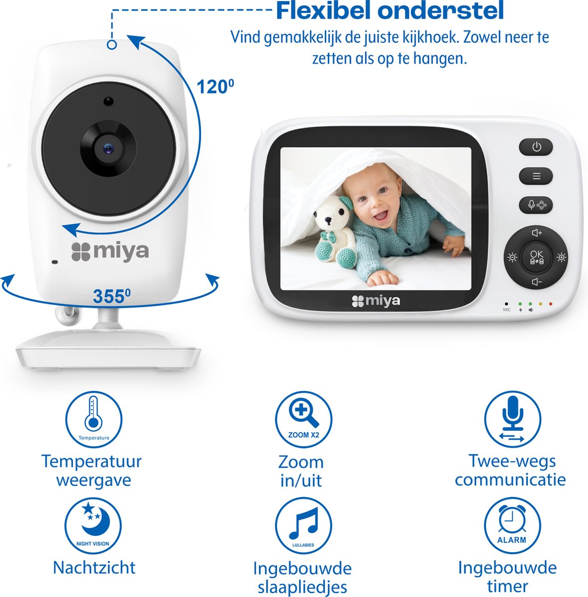 Afbeelding 2 van Miya M32 Babyfoon - Babyfoon met camera - Draadloze babyfoon - Video & Audio - Baby monitor