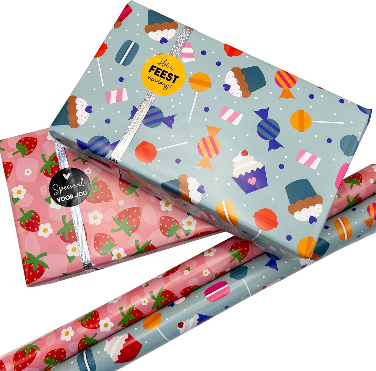 Verjaardagsinpakpapier voor kinderen, meisjes, jongens, dierenfeest, ontwerp, cadeaupapier voor verjaardag, babyshower, 6 vellen plat gevouwen, 50 x 70 cm per vel