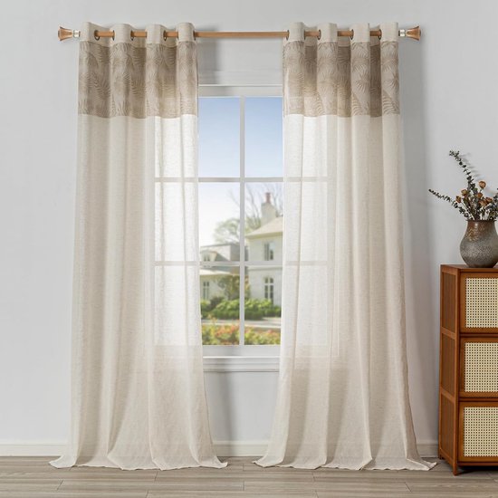 MYSKY HOME Gordijnen, kort, linnenlook, voorhang, woonkamer, gordijn met plooiband, half-transparant, set van 2, 160 x 140 cm (h x b), natuurlijke MYSKY HOME Gordijnen, kort, linnenlook, voorhang, woonkamer, gordijn met plooiband, half-transparant, set van 2, 160 x 140 cm (h x b), natuurlijke