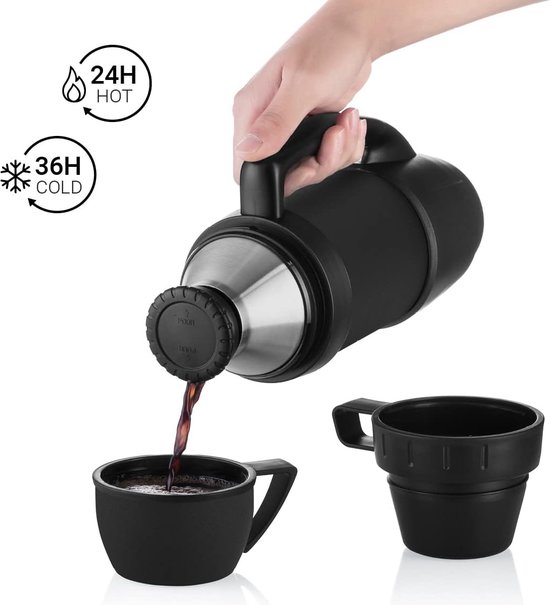 Set RVS Vacuüm Thermosfles met 2 bekers - Koffie - Water - Thee