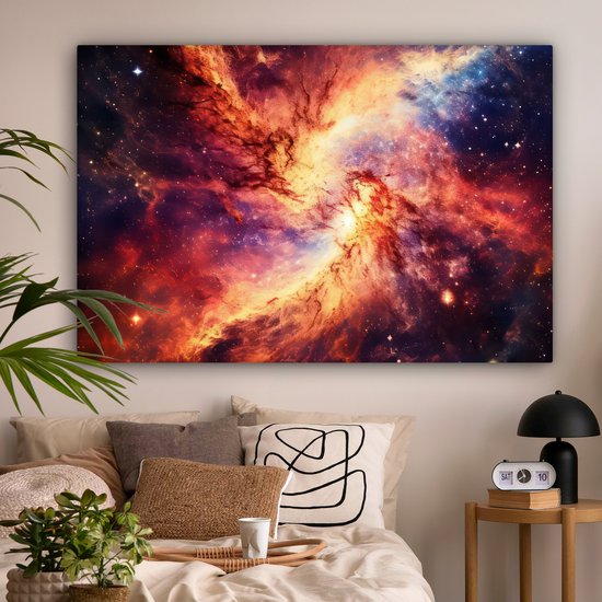 Peinture sur toile 180x120 cm - Décoration murale Néon - Ciel étoilé - Espace - Coloré - Décoration murale salle de jeux - Décoration salle de Gaming - Accessoires Gameroom - Peintures