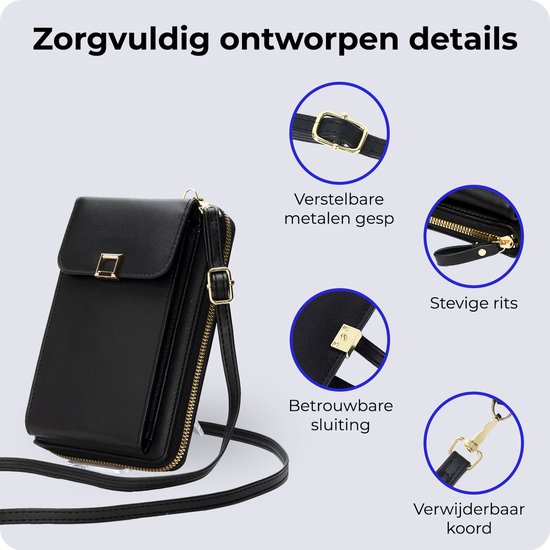 SENDEFN Schoudertas voor mobiele telefoon, dames, lederen, met portemonnee om om te hangen, minimalistische handtas voor dames, klein, met kaartvakken en verstelbare schouderriem, Elegant zwart