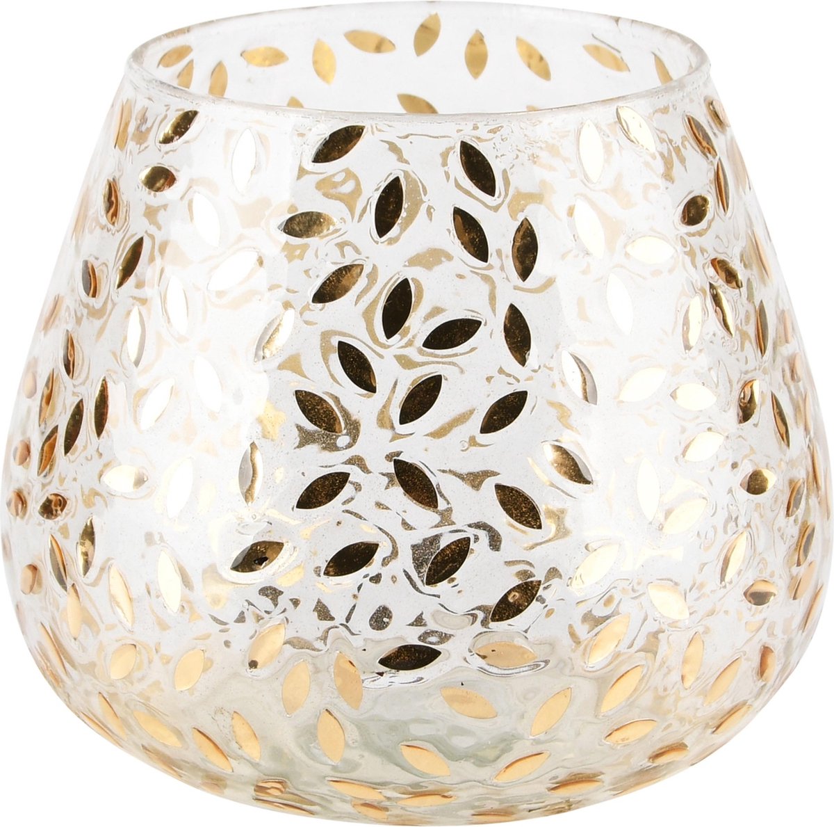 dekoratief Theelichthouder 'Golden Leaf', glas, 14x14x14cm | A248444 goud