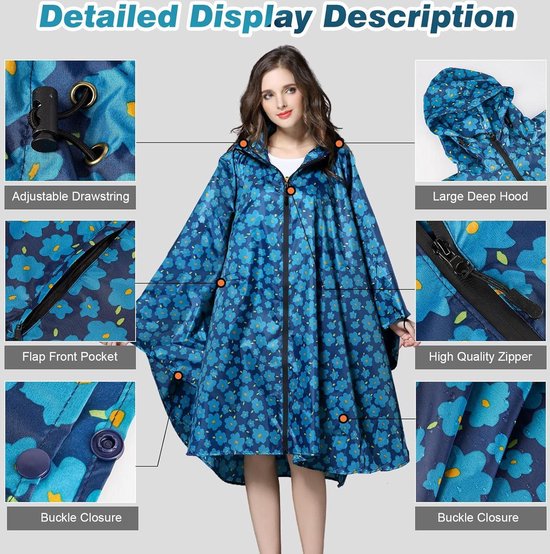 BJRNSON Haps Regenponcho Fiets Unisex - Donkerblauw - One Size