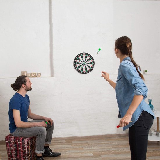 Dartbord X2 met 6 pijlen 43 cm - Dubbelzijdig klassiek dartbord voor thuis - Tuin steeldarts zwart-wit Dartbord van Dart — afbeelding 4