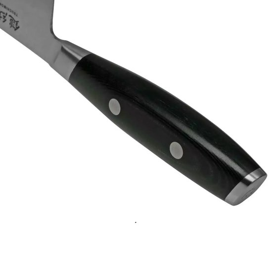 Yaxell Japonais - Série Tsuchimon - Couteau de Chef Santoku - Acier VG10 - 61 HRC - Lame 12,5 cm - 3 Couches d'Acier Damas - Manche Toile-Micarta