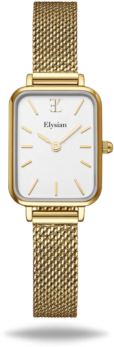 Elysian - Horloge Dames Rechthoekig - Goud Mesh - Waterdicht - 26mm - Cadeau Voor Vrouw