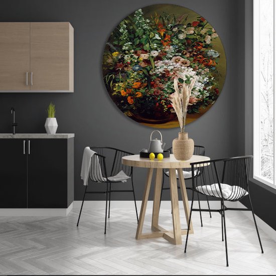 Bouquet de fleurs dans un Vase - Tableau rond de Gustave Courbet - Tableau de Fleurs - Cercle mural Maîtres anciens - Peintures industriels - Tableau aluminium - Oeuvres tableau mur cercle aluminium 40x40 cm