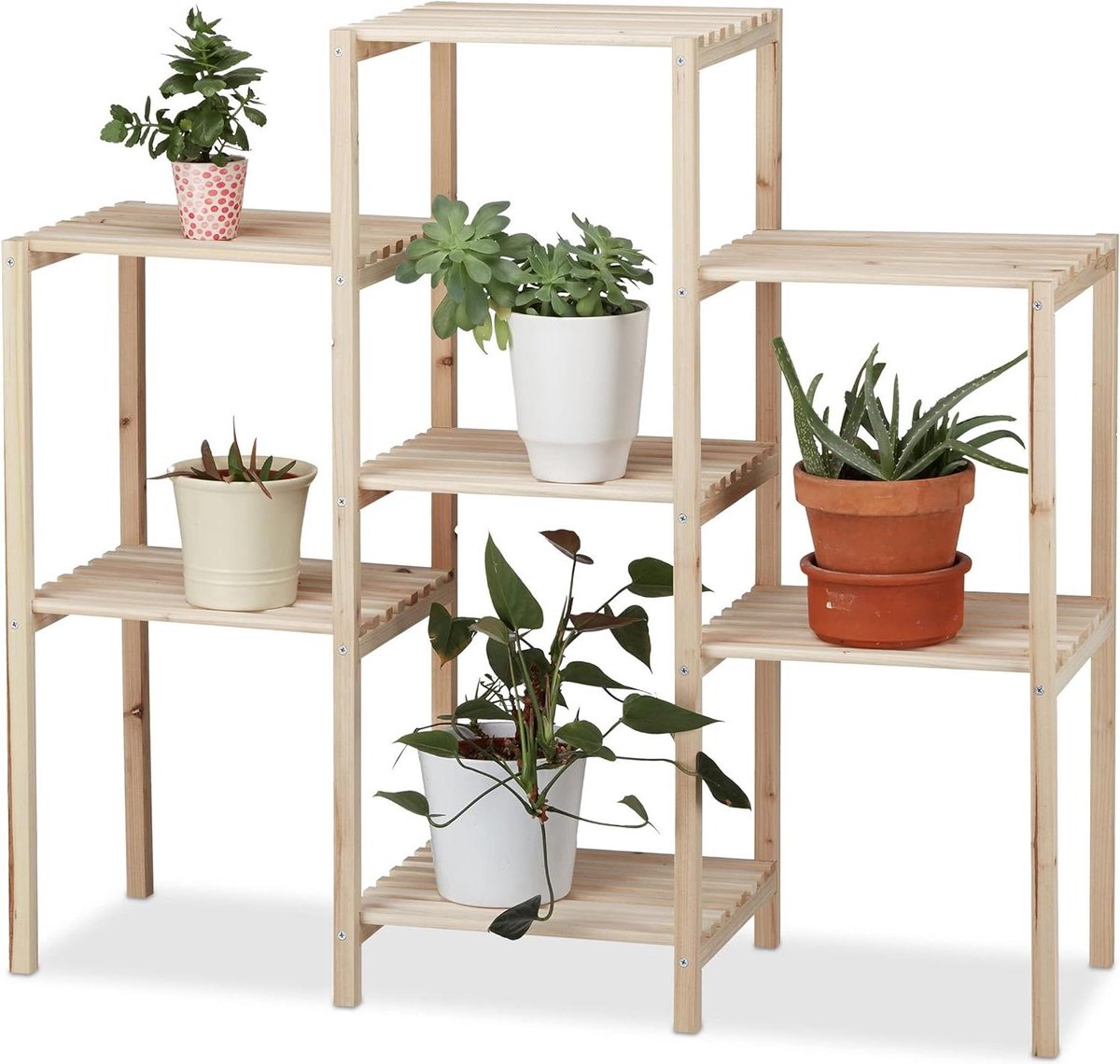 Plantenrek hout voor binnen stabiel plantenetagère bloemenrek plantentrap 86 x 95 x 29 cm naturel