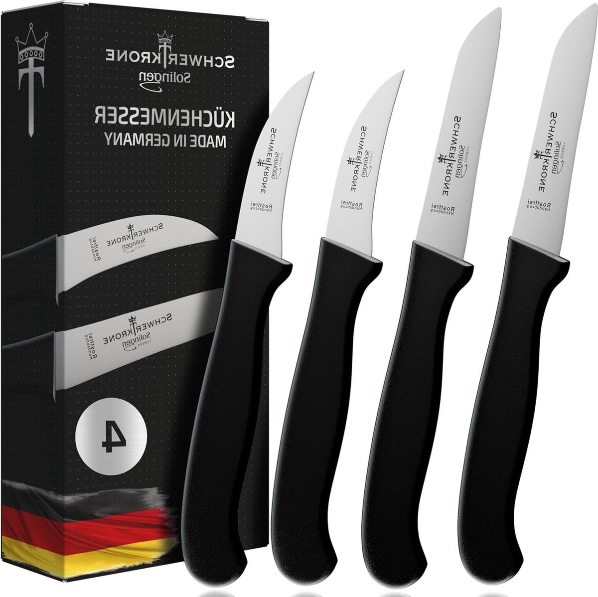 4-delige set recht + gebogen lemmet groentemes - scherp keukenmes - schilmes - universeel mes - roestvrij - vaatwasmachinebestendig - HTML content nodig Messenset
