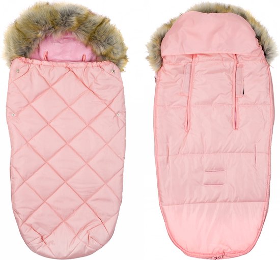 Roze voetenzak kinderwagen - bont - tas - hoes - 90x45 cm van Deryan — afbeelding 4