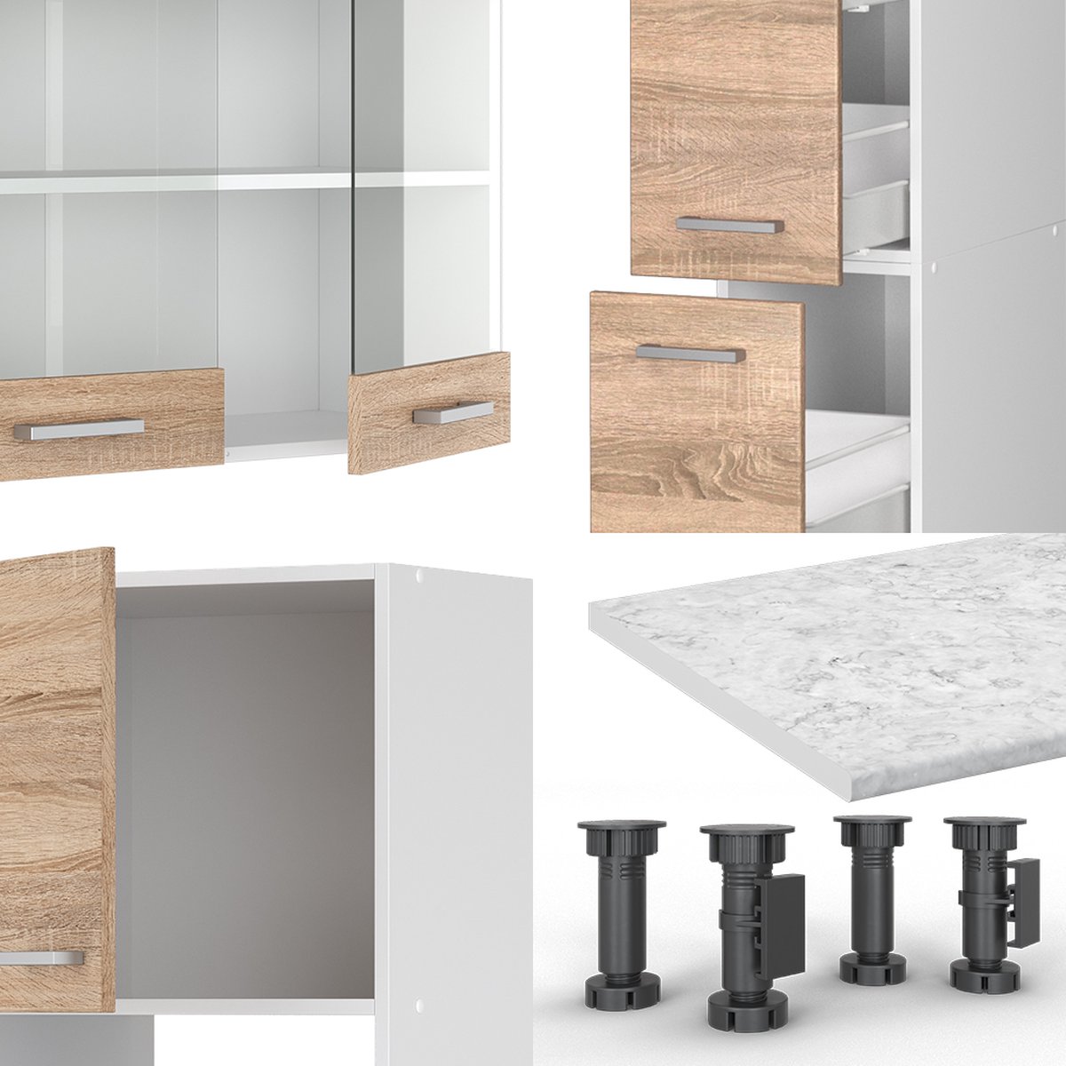 Vicco R-Line Complete keukeneenheid – 350 cm met hoge kast, zonder werkblad Sonoma/Wit