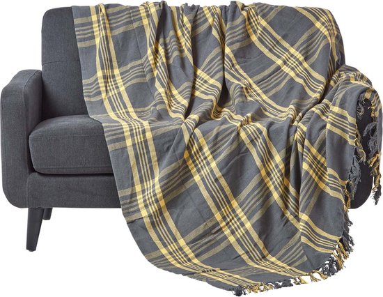 Homescapes sprei/bankovertrek/deken/plaid Nirvana in groen - 255 x 360 cm - handgeweven van 100% puur katoen, knooplook met franjes Homescapes sprei/bankovertrek/deken/plaid Nirvana in groen - 255 x 360 cm - handgeweven van 100% puur katoen, knooplook met franjes
