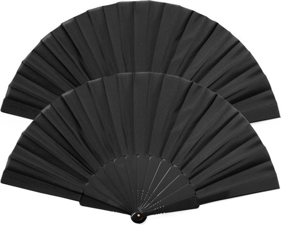 Éventail à main/ventilateur espagnol - 2x - noir - RPET polyester - 41 x 23 cm - refroidissement/été