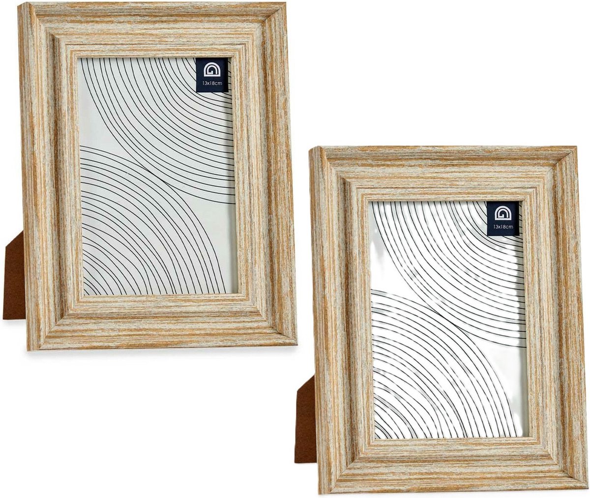 Giftdecor Fotolijstje voor een 13 x 18 cm foto - 2x - licht hout - frame 19 x 24 cm Lichtbruin