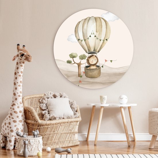 WallCircle® Cercle mural 140x140 cm - Cercle mural Montgolfière - Lion - Aquarelle - Safari - Animaux - Chambre enfant - Chambre de bébé - Décoration murale cercle salon - Décoration murale chambre - Accessoires décoration chambre - Tableaux ronds