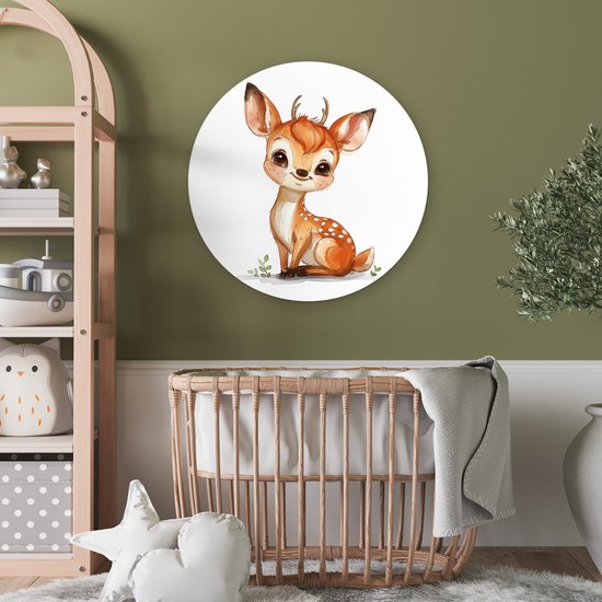 WallCircle® Wandcirkel 60x60 cm - Muurcirkel Baby hert - Schattig - Dieren kinderkamer - Babykamer - Muurdecoratie woonkamer - Wanddecoratie slaapkamer - Kamer decoratie accessoires - Ronde schilderijen - Woonaccessoires binnen cirkel