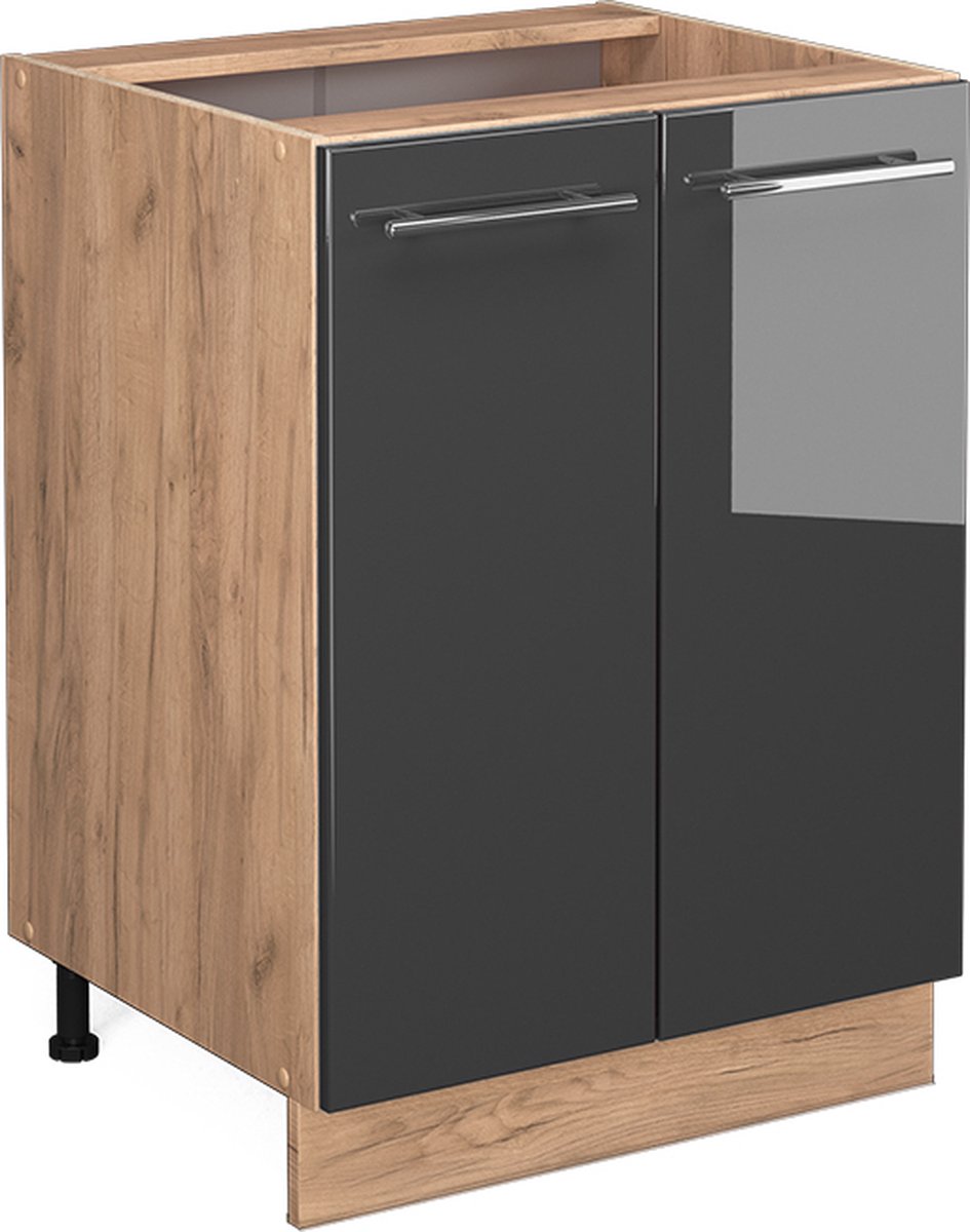 Vicco Keukenonderkast Fame-Line, Antraciet-goud/Wit, 60 cm, WB Marmer