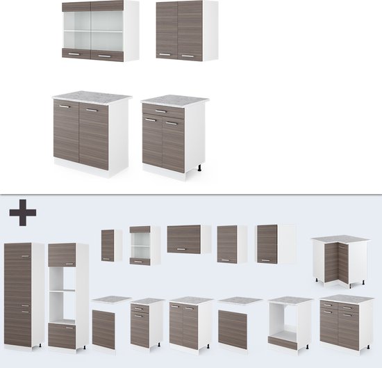 Vicco R-Line Eenpersoonskeuken – 140 cm, WB Antraciet Edel grijs/wit